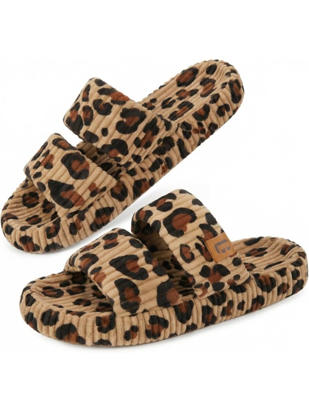 〽️Women's Leopard Open Toe Flat Slipper Dual Strap Slide Comfortable House Shoes